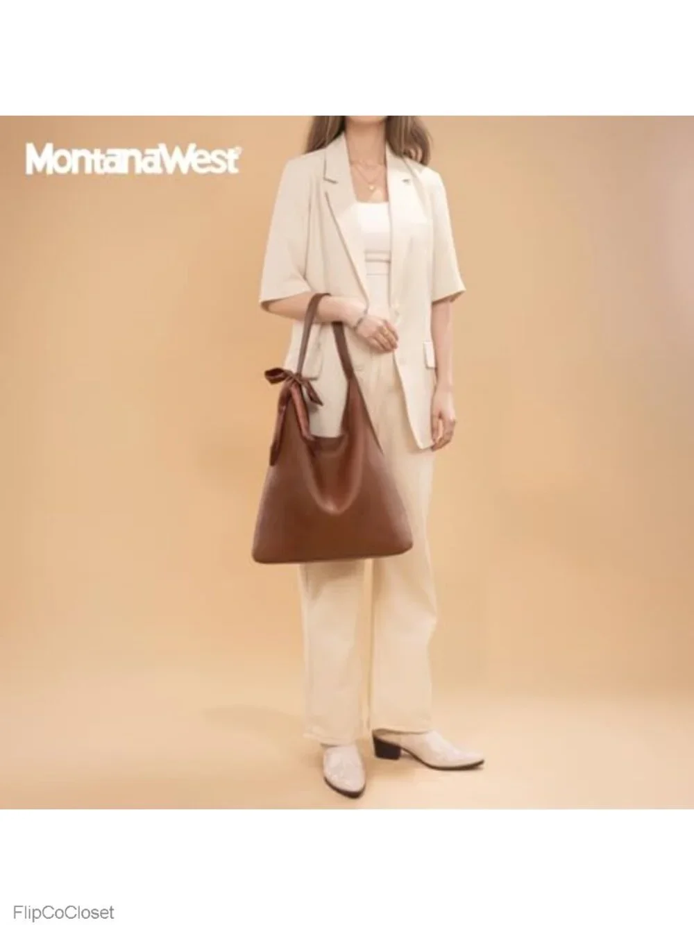 Slouchy Hobo Shoulder Bag Faux Leather with Scarf Medium